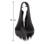 MapofBeauty 40 Inch Carve Long Straight Cosplay Anime Costume Wig, Black | 100 cm Party Wig