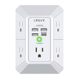 Wall Charger, Surge Protector, QINLIANF 5 Outlet Extender with 4 USB Ports | 1680 Joules, 3-Sided Power Strip, Multi Plug Wall Outlet Adapter Spaced for Home Travel Office, White
