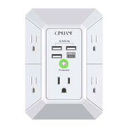 Wall Charger, Surge Protector, QINLIANF 5 Outlet Extender with 4 USB Ports | 1680 Joules, 3-Sided Power Strip, Multi Plug Wall Outlet Adapter Spaced for Home Travel Office, White