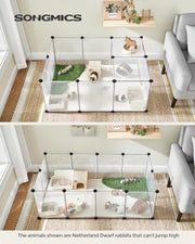 SONGMICS Pet Playpen with Floor, Small Animal Playpen | Pet Fence Indoor, DIY Plastic Enclosure for Guinea Pigs, Bunny, Hamsters, 49.2 x 24.8 x 16.5 Inches, White ULPC001W01