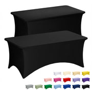 Fixwal 2 Pack 6FT Black Tablecloth Rectangle Spandex Fitted Table Cover | Fit for 6 Foot Rectangle Table, Washable Stretch, Ideal for Party, Wedding, Buffet, Halloween Decoration, Vendor Booth