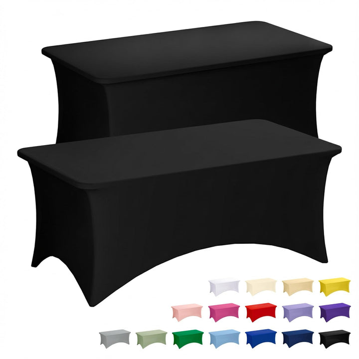 Fixwal 2 Pack 6FT Black Tablecloth Rectangle Spandex Fitted Table Cover | Fit for 6 Foot Rectangle Table, Washable Stretch, Ideal for Party, Wedding, Buffet, Halloween Decoration, Vendor Booth