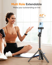 EUCOS 62" Phone Tripod, Tripod for iPhone & Selfie Stick with Remote | Extendable Cell Phone Stand & Ultimate Phone Holder, Solidest Phone Stand Compatible with iPhone/Android