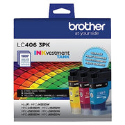 Brother Genuine LC406 Ink Cartridges for INKvestment Tank Printers | 3-pack cyan, magenta and yellow Brother printer ink LC406 ink cartridges for select INKvestment Tank printers