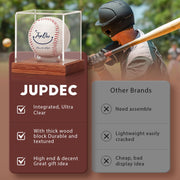 JupDec Baseball Display Case - Clear Cube Baseball Holder with Wooden Base, Autograph Stand Box for Single Ball, Acacia Wood, Brown, 1 Pack