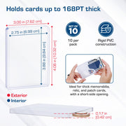 BCW 168 Pt Thick Card Topload Holders for Relic and Patch Cards, 10 Count | Rigid clear PVC holders fit relic, patch, jersey, and memorabilia cards up to 168 pt for storage, display, and transport.