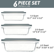 M MCIRCO 6 Piece Extra Deep Glass Baking Dish with Lids, BPA free | Rectangular Glass Bakeware Set, Baking Pans for Lasagna, Casserole Dishes, Microwave, Oven, Freezer, Dishwasher