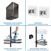 Adjustable Shower Caddy Tension Pole: Rustproof Corner Bathroom Shelves | 4-Tier 31-124" No Drill Standing Organizer Fits Apartments Rentals Bathroom Bathtub, for Shampoo, Conditioner, Bath Essential