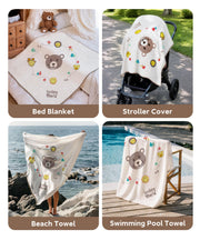 Hooded Kids Bath Towel, 45" x 45" Large Size Beach Towels for Swim Pool | 100% Muslin Cotton Towels, Absorbent Six-Layer Quick Dry Wrap, Age 5-12 Girls Boys(Bear Pattern)