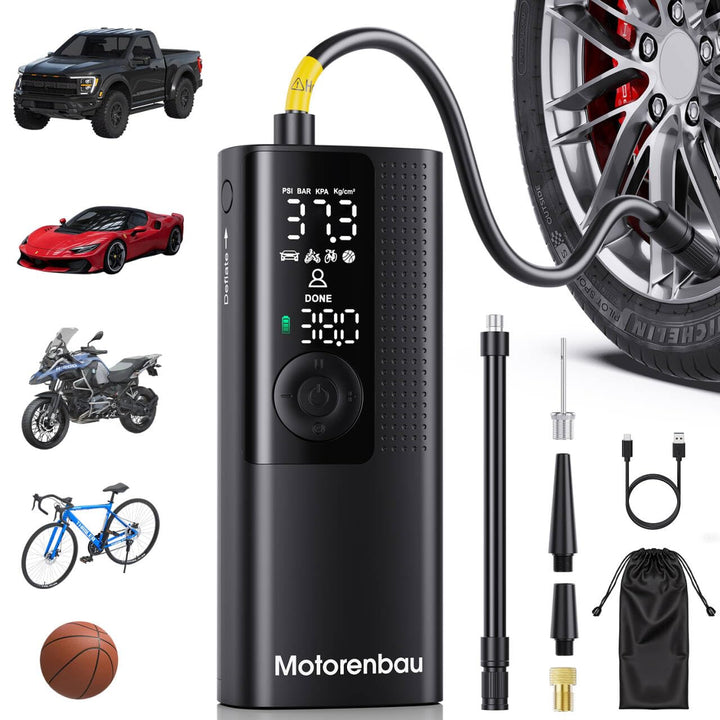 Tire Inflator Portable Air Compressor, 3X Faster Inflation | for Car Tires, Bikes, Motorcycles, Balls, Auto Shut-off, Cordless Air Pump with LED & Digital Pressure Gauge