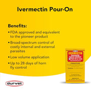 Durvet Ivermectin Pour On Cattle Dewormer 5mg/ml - Ivermectin Topical Solution 250ml