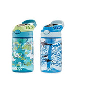 Contigo Aubrey Kids Water Bottle, Dinos & Sharks, 14oz, 2-Count | Spill-Proof Lid, Easy-Clean Pop-Up Straw, BPA-Free, Dishwasher Safe, One-Hand Drinking, Includes 2-Pack 14oz