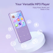 AGPTEK 64GB MP3 Player with Bluetooth, M3 2.4'' Player with Speaker | with FM Radio, Touch Buttons, Supports Up to 128GB(Purple)