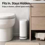 Purexa Small Bathroom Trash Can with Lid, 2.3 Gallon Slim Trash Can, Narrow Garbage Can with Hidden Liner & Auto-Smooth Bag Fit, Press-to-Open Lid, White, for Bathroom, Bedroom, Office, Kitchen