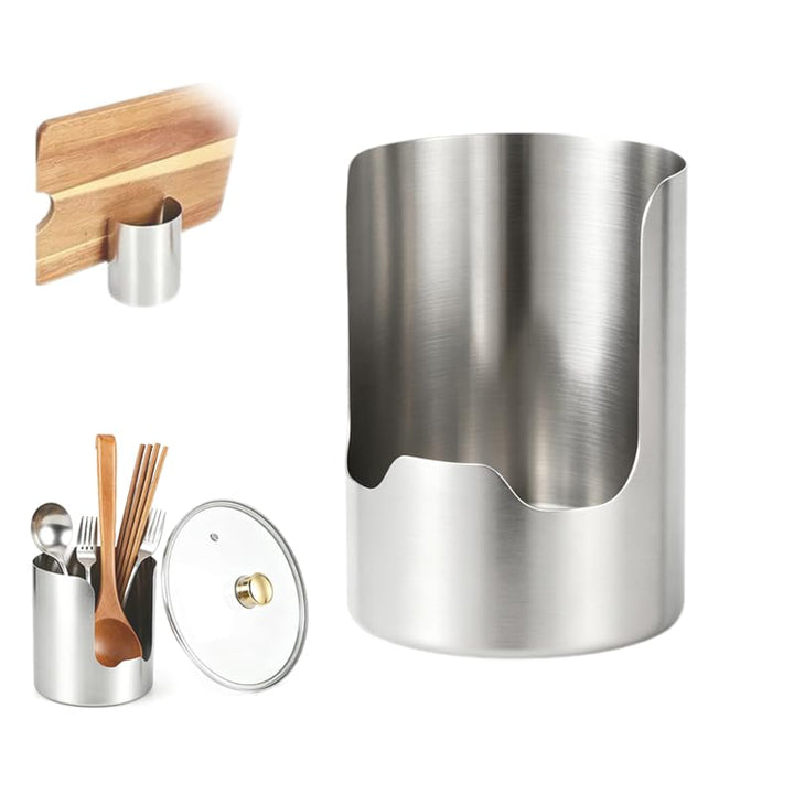 2 In 1 Multi-functional Kitchen Utensil Holder, Heavy Duty Stainless Steel Pot Lid & Spoon Rack Space-Saving Vertical Stand for Spatulas, Tongs, Ladles, Countertop Organizer，1 Psc