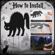 Black Cat Halloween Decorations Outdoor Yard Signs Stakes Scary Silhouette | 6 Pcs Spooky Black Cat Signs with Glow Effect Eyes Lawn Stakes for Graveyard Front Yard Backyard Garden Halloween Party Decor