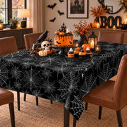 HAMDKS 4 Pack Halloween Tablecloth, Spider Web Table Cloth | 108" x 54" Rectangular Table Cover, Black Plastic Disposable Tablecloth for Halloween Decor Party Supplies