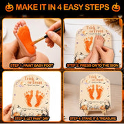 Baby's First Halloween Sign - Trick or Treat Smell My Feet Sign | DIY Footprint Keepsake Wood Craft Kit for Baby Boy & Girl, Babies 1st Halloween Sign, Stand Included, 9.25 x 7.75 in
