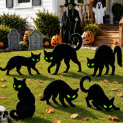 Black Cat Halloween Decorations Outdoor Yard Signs Stakes Scary Silhouette | 6 Pcs Spooky Black Cat Signs with Glow Effect Eyes Lawn Stakes for Graveyard Front Yard Backyard Garden Halloween Party Decor