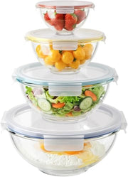 GENICOOK 4Set Nesting Glass Mixing Bowl Set with Airtight Lids BPA Free | Borosilicate Glass Dishwasher, microwave, oven & refrigerator safe,for food prep, mixing, baking and Storage.