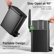 TIPGO Small Bathroom Trash Can with Lid Soft Close, 1.6 Gal, Matte Black | Step Pedal, 5.9'' Slim for Narrow Space, Stainless Steel, Anti-fingerprint, Removable Inner Bucket, Odor Seal