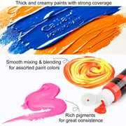 Caliart Acrylic Paint Set of 24 Colors with 12 Brushes | Craft Painting Kit for Artists Adults Beginners, Halloween Pumpkin Canvas Wood Rock Ceramic Fabric Art Supplies