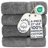 Chakir Turkish Linens 100% Cotton 4-Pack Bath Towels 27x54, Gray | Premium Cotton Turkish Bath Towels, Set Of 4 At 27x54, Oeko-Tex Certified, Soft Plush And Absorbent
