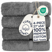 Chakir Turkish Linens 100% Cotton 4-Pack Bath Towels 27x54, Gray | Premium Cotton Turkish Bath Towels, Set Of 4 At 27x54, Oeko-Tex Certified, Soft Plush And Absorbent