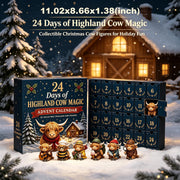 2026 3D Highland Cow Advent Calendar, 24 Days Christmas Countdown Calendar with Cute Farm Cattle Mini Figurines, Collectible Christmas Ornament Gift