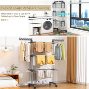 Upgraded 4-Tier Clothes Drying Rack, Drying Rack Clothing with Wheels | Large Foldable Laundry Drying Rack, Clothes Rack with Side Hooks for Indoor Outdoor Air Drying, 19.68"D x 29.9"W x 67.7"H