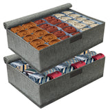 PINGMIC 2-Pack Sock & Tie Organizer with Lid, 30-Cell Foldable Storage Box | Keeps socks, ties, belts, small accessories neatly organized with a foldable, dustproof design and easy-access compartments