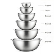 FineDine Stainless Steel Mixing Bowls Set, 6-Piece Metal Bowls | Stainless steel bowls, nesting design saves space, dishwasher safe, prep bowls, baking bowls, cooking bowls