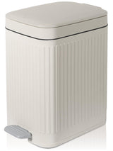 Small Bathroom Trash Can with Lid, 1.9 Gallon Slim Soft Close Step, Cream | Garbage Can with Pedal for Office, Bedroom, Kitchen & Living Room, Narrow Plastic Wastebasket Container for Small Spaces