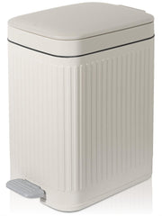 Small Bathroom Trash Can with Lid, 1.9 Gallon Slim Soft Close Step, Cream | Garbage Can with Pedal for Office, Bedroom, Kitchen & Living Room, Narrow Plastic Wastebasket Container for Small Spaces