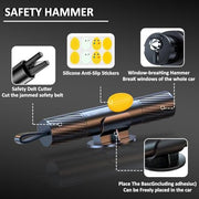 smosun Safehammer - 2026 Upgraded Safe Hammer Glass Breaker Under Water, Car Hammer Seatbelt Cutter Window Breaker Emergency Escape Tool, Safehammer Glass Breaker for New Cars (3PCS)