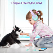 Candy Bila Wired Kids Headphones for School, Over-Ear for Boys Girls | Volume Limiter 85/94dB, HD Stereo Sound, Microphone and Wired Control,Foldable Design, Gradient Purple