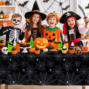 HAMDKS 4 Pack Halloween Tablecloth, Spider Web Table Cloth | 108" x 54" Rectangular Table Cover, Black Plastic Disposable Tablecloth for Halloween Decor Party Supplies