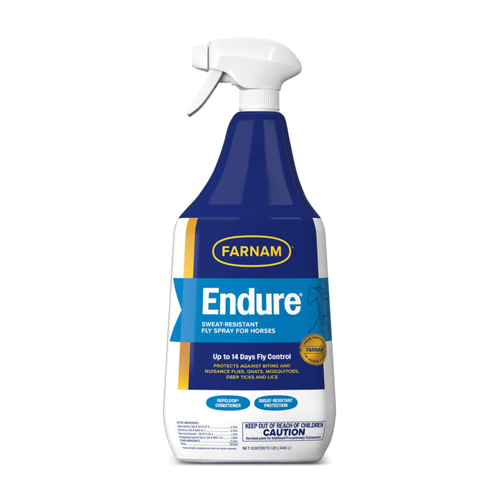 Farnam Endure Fly Spray for Horses, Long-Lasting Fly Repellent, 32 oz Spray | Horse fly spray for long-lasting fly control. Sweat-resistant & protects during turnout & riding. Up to 14 days protection.