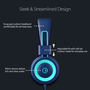 noot products K11 Kids Headphones with Wired Cord 3.5mm Jack Navy/Teal | 5ft Long Cord, Tangle Free, Foldable, Plug in On-Ear Headset for School, Classroom, Boys, Girls, Toddler Laptop Travel Tablet