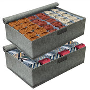 PINGMIC 2-Pack Sock & Tie Organizer with Lid, 30-Cell Foldable Storage Box | Keeps socks, ties, belts, small accessories neatly organized with a foldable, dustproof design and easy-access compartments