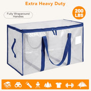 Dntorx 8 Pack 93L Clear Moving Bags Heavy Duty Extra Large 200LBS, Blue | Storage Totes with Strong Dual-Zipper, Reinforced Wrap-Around Handles, Alternative to Moving Boxes, College Dorm Essentials