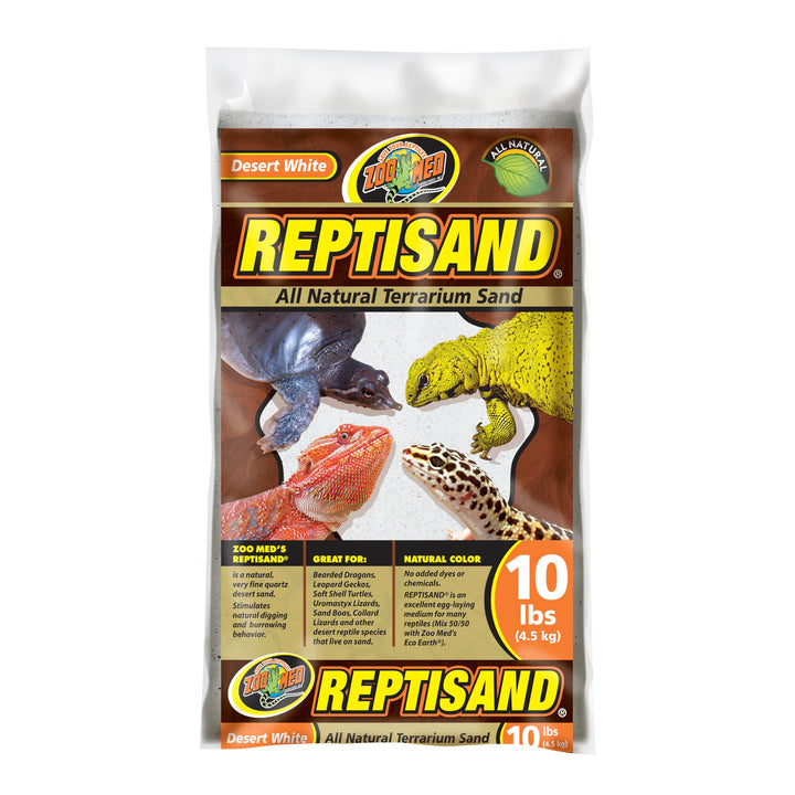 Zoo Med ReptiSand®, 10 Pounds, Desert White | Natural, For Bearded Dragons, Leopard Geckos & Desert Species, Chemical-Free, Ideal for Digging, Burrowing & Egg Laying