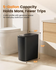 TIPGO 5 Gallon Automatic Bathroom Trash Can with Lid, Black, Touchless | Motion Sensor, Slim Smart Garbage Bin, Plastic Wastebasket, Battery Operated, Manual Button, for Bedroom, Office, RV