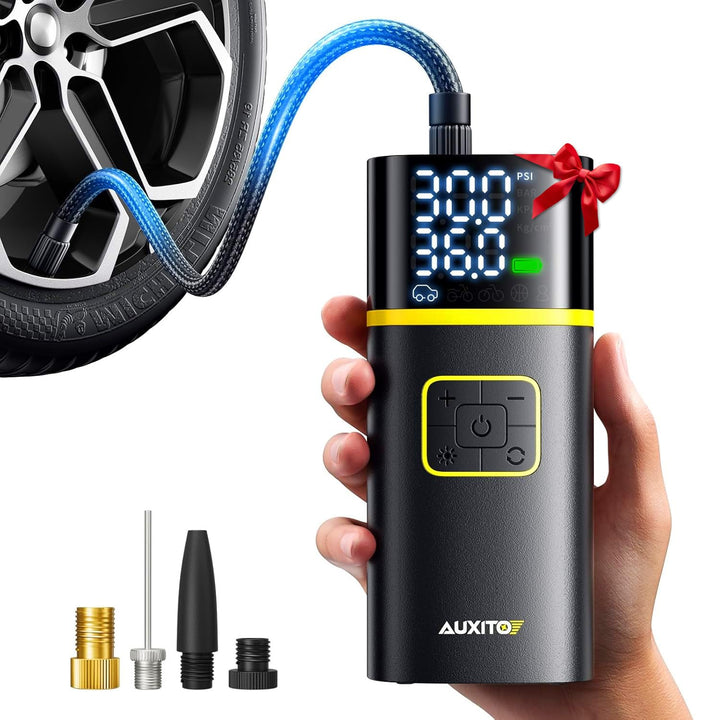 AUXITO 150PSI Tire Inflator Portable Air Compressor, 5X Faster Air Pump | 40L/min Tire Inflator for Car Tires, Bikes and Motorcycles, Auto Shut-off, Digital Display Pressure Gauge, LED Light