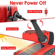 RunningSnail Hand Crank Radio with Flashlight, NOAA/AM/FM Emergency Radio | 2000mAh/7400mWh,Lightweight&Compact,Bright LED Flashlight,Cranked,Solar Power,USB-C,for Power Outage,Emergencies,Camping,Red