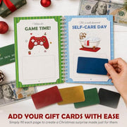 DIY Spiral Bound Christmas Gift Card Book, 5x7 Holiday Gift Booklet,4 Pack | 10 Themed Pages,Spiral Binding,Add Cards,Coupons,Write-In Notes,Festive Christmas Holiday Designs,Greeting Card Book