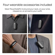 Plaud NotePin S Wearable AI Voice Recorder, Transcribe & Summarize, Black | AI Note Taker for Meetings Interviews, Professionals, Teams, 112 Languages, App Control, Find My, 4 Accessories
