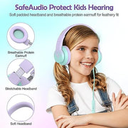 Candy Bila Wired Kids Headphones for School, Over-Ear for Boys Girls | Volume Limiter 85/94dB, HD Stereo Sound, Microphone and Wired Control,Foldable Design, Gradient Purple
