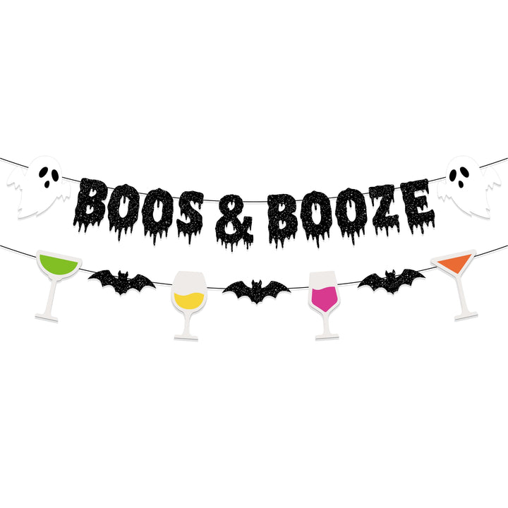 Actilize Halloween Decorations Banner, BOOS & BOOZE Glitter Banner | Halloween Theme Party Decorations Supplies Indoor Outdoor Decor