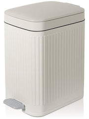 Small Bathroom Trash Can with Lid, 1.9 Gallon Slim Soft Close Step, Cream | Garbage Can with Pedal for Office, Bedroom, Kitchen & Living Room, Narrow Plastic Wastebasket Container for Small Spaces